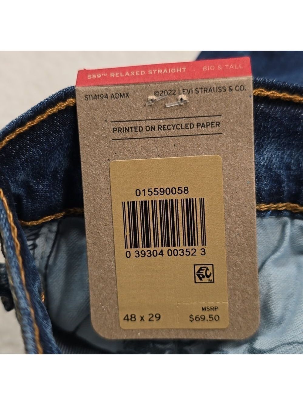 769 NWT Levi's Men's 559 Relaxed Straight Stretch Low Rise Relaxed Fit Straight - Picture 3 of 5